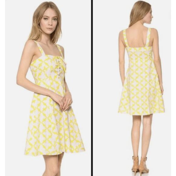 Diane Von Furstenberg Dresses & Skirts - Diane Von Furstenberg Lace Up Henna Diamonds Dress Size 4 Yellow Fit & Flare